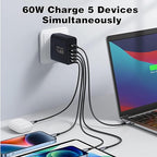 USB C Super Fasr Charger Block,60W 5Port iPhone Charger Fast Charging,2Pack Quick Multiport Phone Chargers Power Adapter Plug for iPhone 17/17 ProMax/17 Air/16 ProMax/16e/15 Pro/15Plus/14/13/12/11 Pro