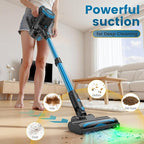 Zefiro 350W Cordless Vacuum Cleaner,45Mins Runtime Vacuum Cleaners for Home, Anti-Tangle and 1.5L Dust Cup, Lightweight Vacuum for Hardwood Floor Carpet Pet Hair (Blue)