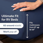RV Short Queen Sheet Set 60 X 75 - 4 Piece RV Short Queen Bed Sheets - Soft, Breathable & Cooling - Designed for Bunks, Trailers & Camper - Fits 8” to 12" Mattress - Hotel Luxury Bedding - Navy Blue