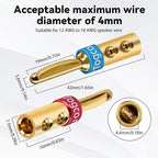 4mm Speaker Banana Plugs (2Pairs, 4 Pcs),24K Gold Plated Banana Speaker Wire Banana Plugs Connectors for Speaker Wire, Wall Plate, Home Theater, Audio/Video Receiver, Amplifiers and Sound Systems