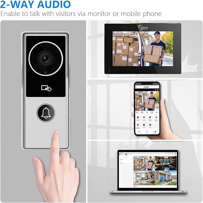 ANJIELO SMART Wired Video Intercom System, Video Doorbell Door Phone System,WiFi 1080P HD Monitor, Night Vision,Dual-Way Intercom for Villa House Office Apartment (2 Bell +2 Monitor)