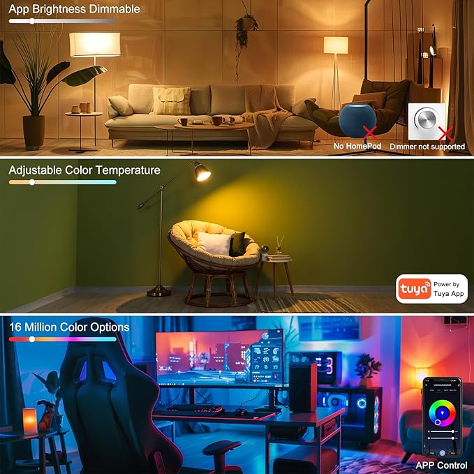 HYDONG Smart RGB Bulb,BR25/R80,Smart Bulbs Compatible with Alexa,Color Changing LED WiFi Bulb 12W,2.4Ghz WiFi Only.E26/E27Base,4Packs