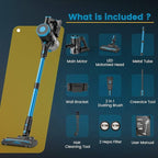 Zefiro 350W Cordless Vacuum Cleaner,45Mins Runtime Vacuum Cleaners for Home, Anti-Tangle and 1.5L Dust Cup, Lightweight Vacuum for Hardwood Floor Carpet Pet Hair (Blue)