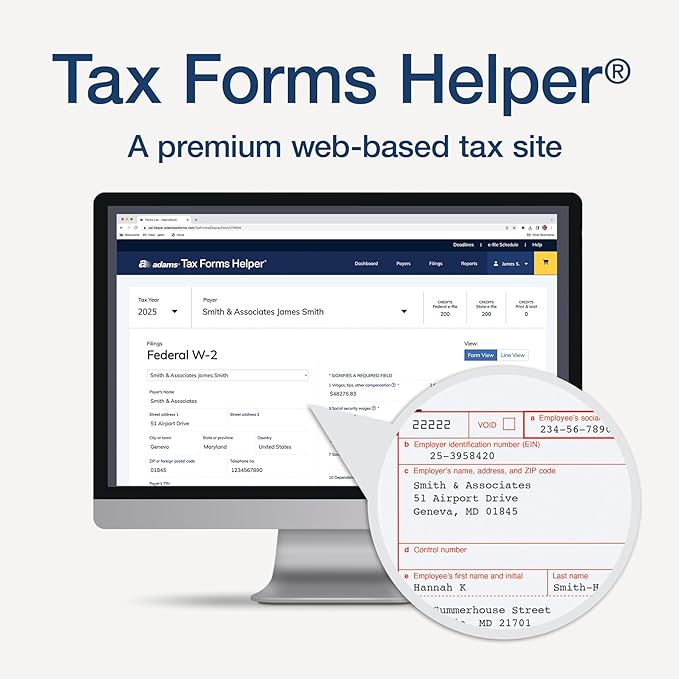 Adams W-2 Forms 2025, 6-Part Kit for 50 Recipients, Includes 6 W-3 Forms, QuickBooks Compatible, eFile Access and Printing Through Adams Tax Forms Helper Software (1017239)