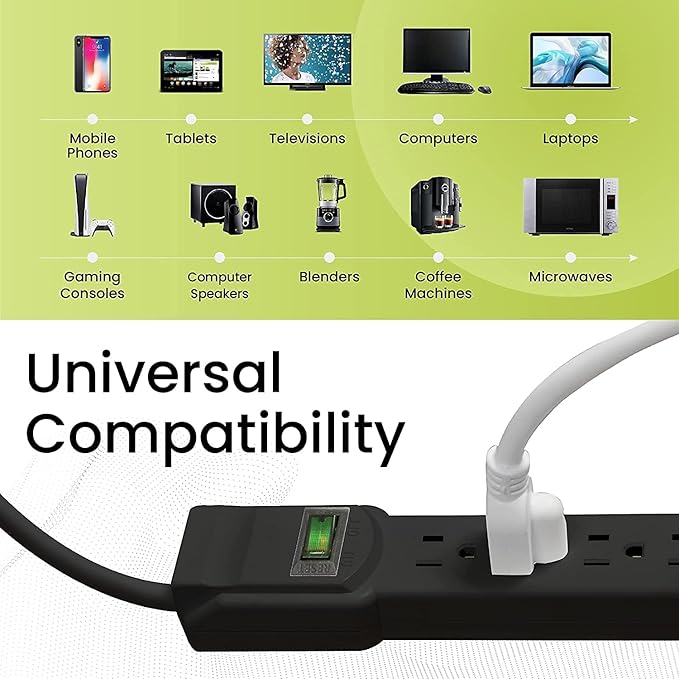 GoGreen Power Inc. (G-16103M-12BK-2) 6 Outlet Surge Protector, 12FT Cord, Black, 2 Pack