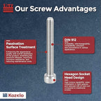 Kozelo 6pcs Socket Head Cap Screws - [M8-1.25 x 65mm] 304 Stainless Steel Allen Socket Drive for Electrical Motor 3D Printing Fan Engine Replacement Use, Silver