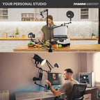 TARION Overhead Camera Desk Mount: 4-in-1 Heavy Duty Mount Set with 1 Mic Boom Stand + 3 Articulating Arms for DSLR Cameras Ring Light Monitor Laptop - Live Stream Stand TitanRig Desk
