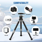 LEOFOTO Carbon Fiber Mini Table Tripod with Ball Head for Camera, Lightweight Desktop Tripod with Base, 1/4" Arca QR Plate for Phone Adaptor/Projector, Max Height 10.43", Max Load 11LB, MT-02C Plus