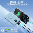 6 in 1 Magnetic Portable Charger for iPhone with Built-in Cables, 10800mAh 25W PD Fast Charging Power Bank, 6 Outputs Travel Essential Battery Pack for iPhone 17/16/15/14/13/12,Apple Watch (Sky Blue)