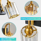 FDPBY Bathroom Crystal Vanity Lights 2-Light Black Gold Wall Lamp Modern Crystal Bathroom Light Fixtures Over Mirror 13.77" Long Wall Sconce