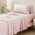 Bedsure Cooling Sheets Twin XL, Rayon Derived from Bamboo, Breathable & Soft Twin XL Sheet Sets, Deep Pocket Up to 16 Inches, Hotel Luxury Silky Dorm Bedding for Hot Sleepers, Pink