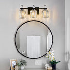 FDPBY Bathroom Vanity Lights 3-Light Plating Black Modern Crystal Vanity Light Fixtures Over Mirror Crystal Bathroom Vanity Lighting Fixtures