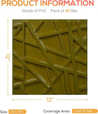 LEVOWAY 3D Wall Panels for Interior Wall Decor, 11.8''x11.8'' 33 Pack Accent Textured Wall Panels for Living Room, Gaming Room, TV Background, Cover 32 Sq.Ft (Brushed Gold)