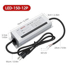 12 Volt LED Driver 150 Watts Waterproof IP68 Power Supply Low Voltage Transformer Adapter 90-265V AC to 12V DC 12.5A Converter for LED Strip, Indoor Outdoor Lighting Built-in Active PFC Function
