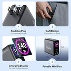 WOTOBEUS GaN Dual 140W USB C PD 3.1 Wall Charger with LED Display - PPS 100W 65W 45W 25W Type-C Laptop Power Adapter and Cable - Fit for MacBook Pro iPhone 17 16 15 iPad Galaxy S25 S24 Pixel - ETL