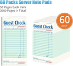 60 Pack/3000 Tickets Guest Checks Books for Servers, Green Server Books for Waitress, Server Note Pads for Restaurants
