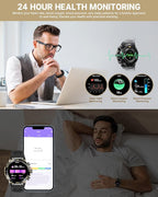 Smart Watch for Men Answer/Make Call for Android iPhone, 1.43" AMOLED HD Screen Mens Luxury Watch, 400mAh Heavy Duty Smartwatch Heart Rate Blood Oxygen Blood Pressure Sleep Monitor Pedometer, 2 Straps