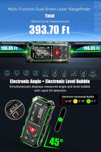 ZC-SG60 Dual Laser Measuring Tool, 196Ft Green-Beam Bilateral Digital Laser Distance Measure 6 Units Ft/in/M, Rechargeable Laser Measurement Tool -Backlit LCD Display, Length/Area/Volume/Angle Sensor