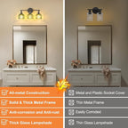 Shenmoyl Bathroom Light Fixtures, 3-Light Black Vanity Wall Light Over Mirror with Green Tulip Glass Shade for Bedroom Living Room (Bulb Not Included)