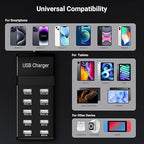 USB Charging Station 50w10A 10-Port Charger, Multiport Charger Hub, Compatible with iPhone, Galaxy, iPad Tablet, and Other Devices（Black）