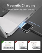 ZeitNah Upgraded USB-C to Magnetic Charging Cable for MacBook Pro/Air (2021-2025), 140W Fast Charging, 6.6ft Braided Replacement Power Cord for MacBook Charger, Black