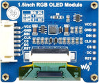 waveshare 1.5inch RGB OLED Display Module 128x128 Pixels 16-bit High Color (65K Colors) with Embedded Controller Communicating via SPI Interface.