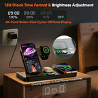 Dual Phone Magnetic Wireless Charging Station for Apple Devices/Apple Ecosystem,with Auto-Switch 7-Color Light & Clock, Compatible with iPhone 17/16/15, for iWatch 11/10/9 & AirPods Pro3（Black
