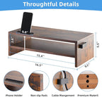 Marbrasse 16.5 Inch Monitor Stand, 2 Tier Computer Monitor Riser with Printer Shelf, Laptop Computer Screen Storage, Desktop Stand - Phone Holder & Cable Management (Vintage)