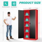 SISESOL Wide & Deep Metal Storage Cabinet with Lock & Adjustable Shelves,72" Red Black Garage Storage Cabinet with Locking Doors,Lockable Cabinets for Home,Office,Shop,Garage,Basement 72x36x18