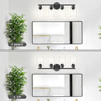 Guliaofo 4-Light Black Bathroom Light Fixtures, E26 Modern Vanity Lights for Bathroom with Clear Glass Shade, Wall Lamps for Mirror Hallway Kitchen Cabinet Living Room Sconces Lights