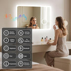 LUVODI LED Bathroom Mirror Rectangle: 32x24 inch Lighted Makeup Vanity with Bluetooth Speaker, Time Display, Magnifier, Anti-Fog, Memory Function, 3 Color Temperature