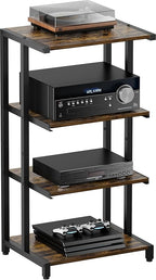 Ardier 4-Tier Wooden Media Stand, AV Media Stand Corner Shelf for TV Accessories/Audiovisual Equipment/Optical Disc/PS4, Audio Storage Rack for Living Room, Gaming Room, Music Studio, Black