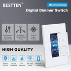 BESTTEN Super Slim Digital Led Dimmer Switch with Air Gap Power Cut Off Switch, 3 Button Control, Single Pole or 3 Way Dimmable Dimmer, Screwless Wallplate Included, ETL Listed, White