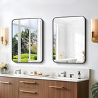 Bathroom Mirror, 18 x 24 inch Metal Framed Black Rectangle Mirror, Rounded Corner Rectangular Vanity Mirror, Wall Mounted Mirror for Modern Bedroom Living Room Hangs Horizontal or Vertical