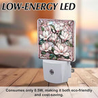 PODMemory Magnolia Stained Glass Night Lights Plug into Wall for Room, Magnolia Night Light LED for Bedroom