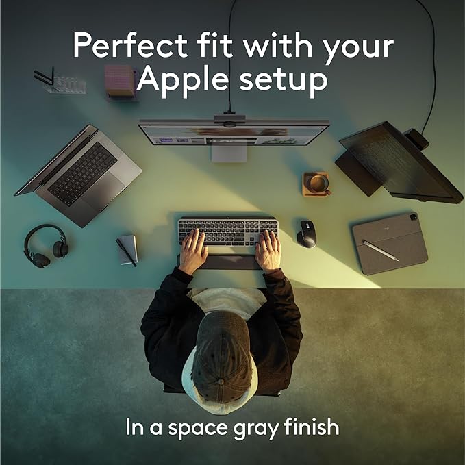 Logitech MX Keys S for Mac, Wireless Keyboard, Fluid, Precise Laptop-Like Typing, Programmable Keys, Backlit, Bluetooth USB C Rechargeable for MacBook Pro, MacBook Air, iMac, iPad - Space Grey