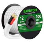 BAHIWOM Fire Safety CL2 Speaker Wire in-Wall & in-Ceiling 12 Gauge Wire 100 FT CCA Cord 2 Conductors Red Black Speaker Cable for Indoor Home Theater System,Car Audio Soft White Jacket