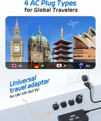 DOACE 220V to 110V Converter - 800W Voltage Converter US to Europe for Hair Straightener, Curler, Phone, Power Converter with 2 USB C & 2 USB A Ports, European Travel Plug Adapter UK, US, AU, EU