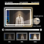 YEELAIT 60x36 Inch LED Bathroom Mirror with Lights Front and Backlit Lighted Vanity Mirror for Bathroom Wall with 3 Colors Dimmable Anti-Fog Memory Shatter-Proof IP54 Waterproof Horizontal/Vertical