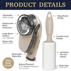 Farberware Large Lint Remover & Fabric Shaver Set – Battery Powered Sweater Shaver with Triple Blades and Extra Sticky Roller for Pet Hair, Fuzz & Pilling on Clothes & Furniture