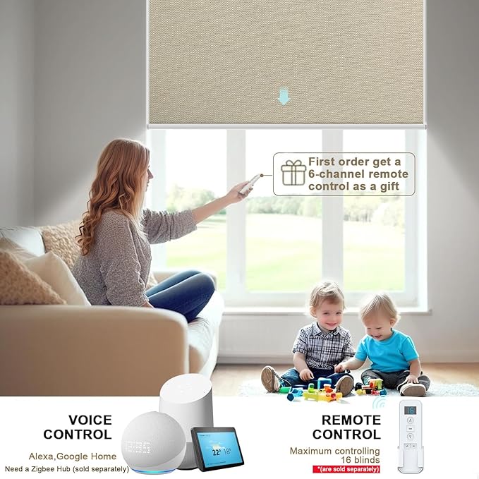 COOLWINDS Motorized Blinds with Remote Cordless Automatic Motorized Shades Custom Blinds for Windows Smart Curtains Compatible with Alexa Google Home(Blackout Sweet Latte,W64 x H72in)