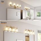 AONEON Wall Light Fixtures 4-Light Over Mirror, Gold Vanity Lights with White Frosted Glass Shade, Wall Sconces for Bathroom Washroom Kitchen T001GD-L4