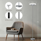 SIBRILLE Silver Torchiere Floor Lamp - 30W Dimmable LED Standing Lamp with Remote/Button Control, 1800Lm, 3000-6500K, 72in Bright Standing Pole Light for Living Room Bedroom Office Corner