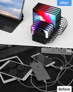 270W Charging Station for Multiple Devices, 20-Port USB Fast Charging Station with Adjustable Dividers & 10 Cables, Multi Device Organizer Charging Dock for iPhone, iPad, Tablets & More