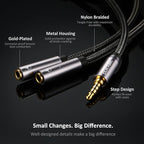 DUKABEL Long Headphone Splitter (4ft / 1.2m) Shielded 4-Pole TRRS 3.5 Y Splitter Cable 2-Way Female to Male Headphone Adapter Stereo Audio/Crystal-Nylon Braided / 24K Gold Plated / 99.99% 4N OFC