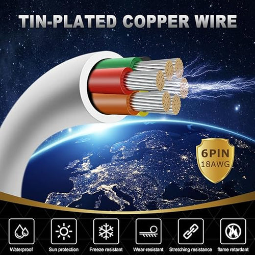 18 Gauge 6 Conductor Electrical Wire, 32.8FT White Stranded Low Voltage 18/6 Cable PVC Case, 18 AWG Tinned Copper 6 Wire Cable Extension Power Cable for Strips LED Lamp Lighting Automotive