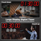 CHKOSDA 28.4''Large Digital Wall Clock,Automic Digital Clock with Alarm,Clendar and Termperature,Auto Time Sync with Easy Operation, Big Timer with Countdown and Countup (Red)