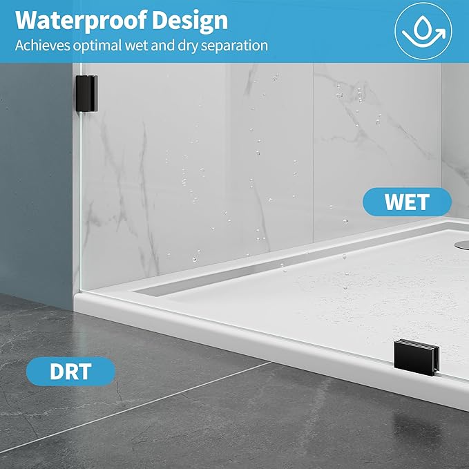 Shower Glass Panel, 36" W x 76" H Fixed Shower Screen Panel with 3/8"(10mm) SGCC Clear Tempered Glass, Frameless Walk in Shower Door for Bathroom (Matte Black, 36" W x 76" H)