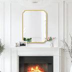 28"x36" Gold Bathroom Mirror with Rustproof Metal Frame, Modern Rounded Corner Wall Mirror for Vanity Over Sink, Horizontal/Vertical Hanging