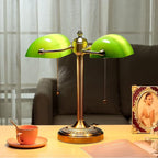Newrays Green Double Head Glass Bankers Desk Lamp with Pull Chain Switch Plug in Fixture for Library, Office, Cafe